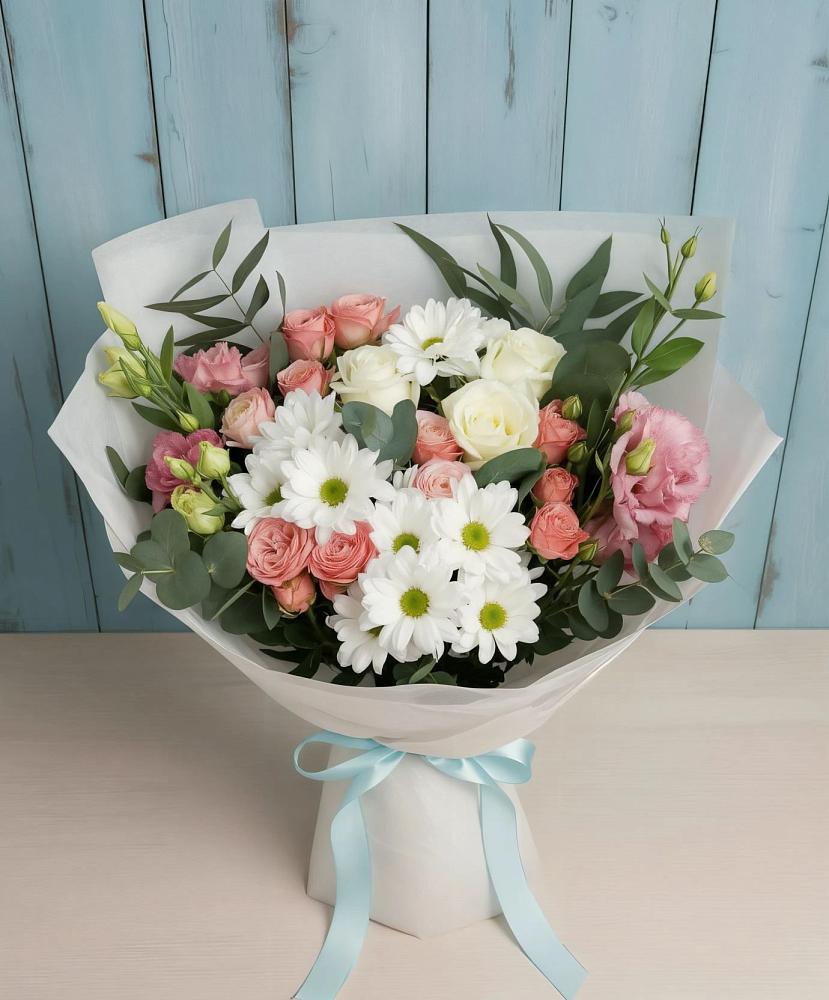 Букет цветов из: Розы, Лизиантусы и Хризантемы в Лоухи