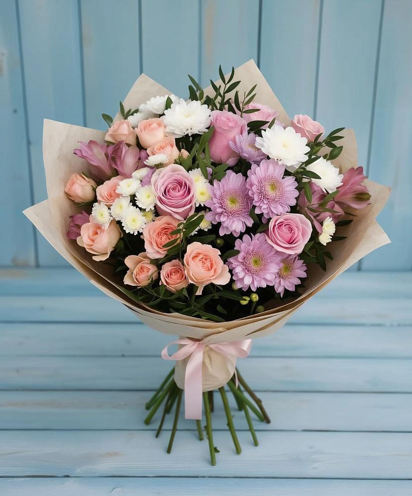 Букет цветов из: Хризантемы, Розы и Альстромерии в Лоухи