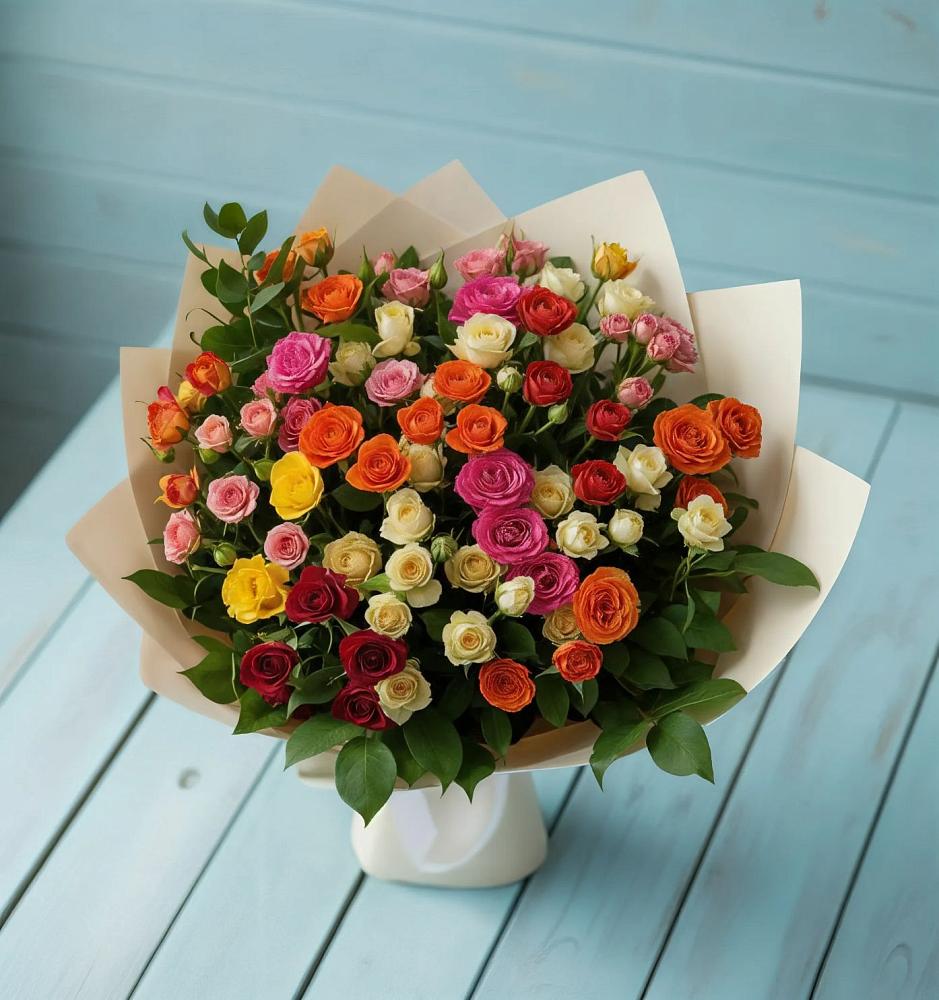 Букет Микс из разноцветных кустовых роз в Лоухи