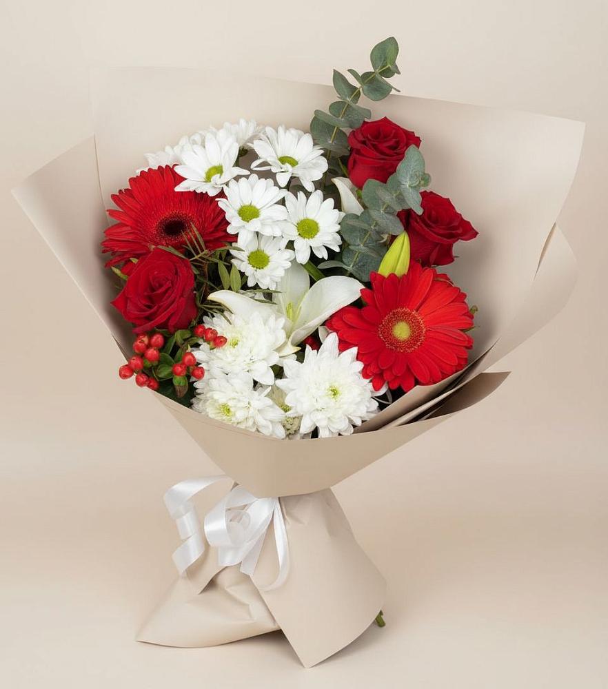 Букет цветов из: Розы, Хризантемы, Герберы и Лилии в Лоухи