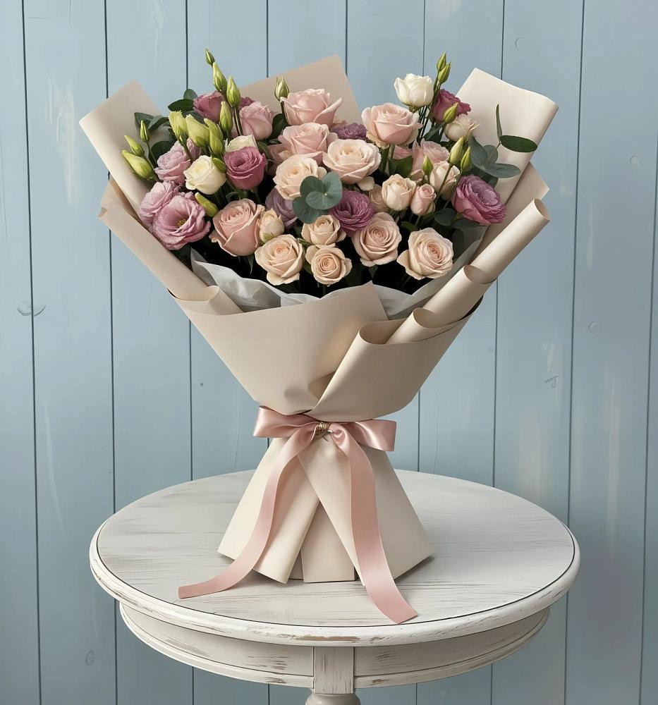 Букет цветов из: Розы и Лизиантусы в Лоухи