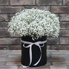 Цветочная композиция из Гипсофила в шляпной коробке в Лоухи